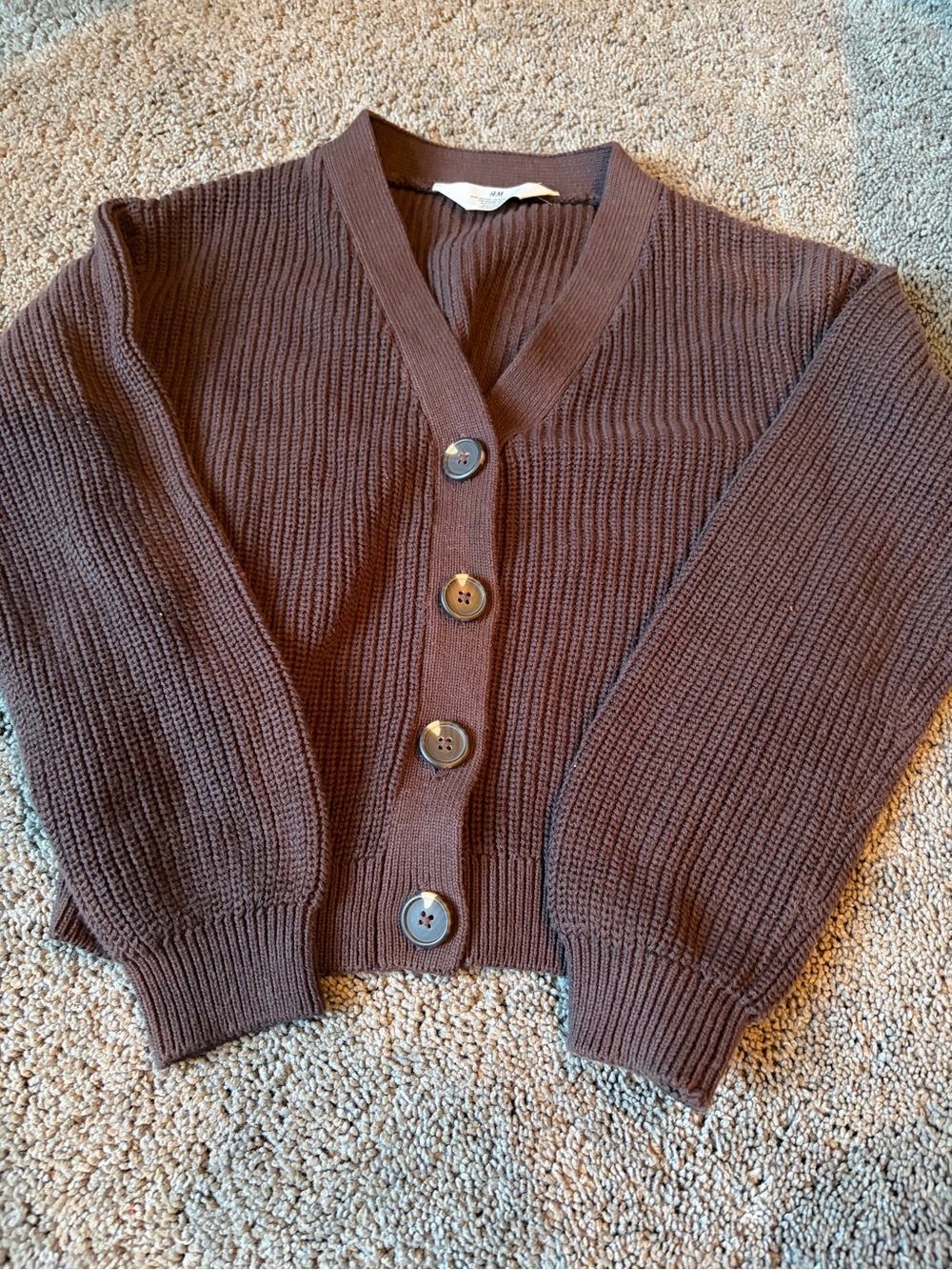 H&M Brown Ribbed Button Cardigan Sweater